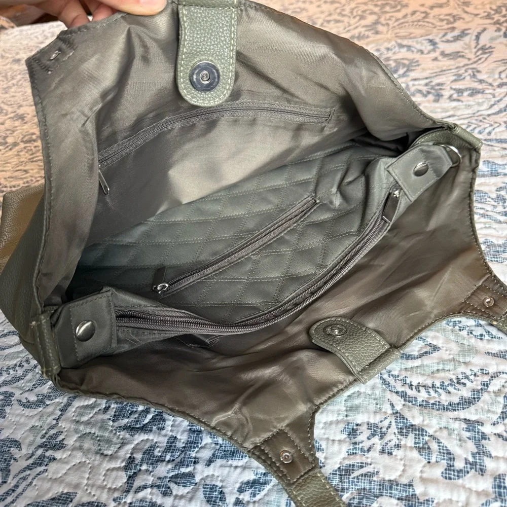 Sage Green Over the Shoulder Laptop Bag with Detachable Inner Purse